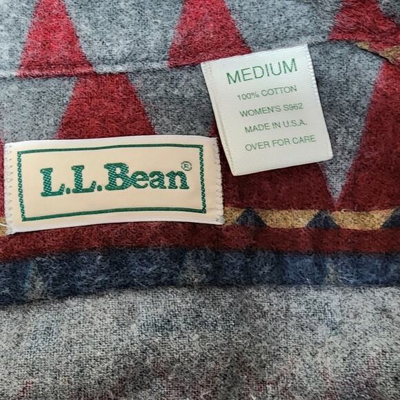 Vintage 1990 LL Bean Red Blue Aztec Button Up Long Sleeve Shirt Woman's Medium - Picture 7 of 9